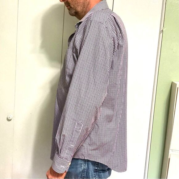 Lands End White Purple Black Gingham Cotton Button Down Long Sleeves Men 16.5 - Picture 3 of 12